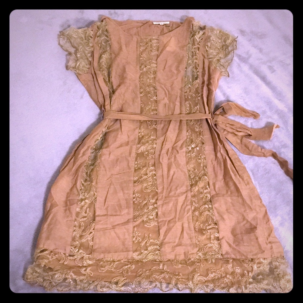 Gold Silk and Cotton dress with lace